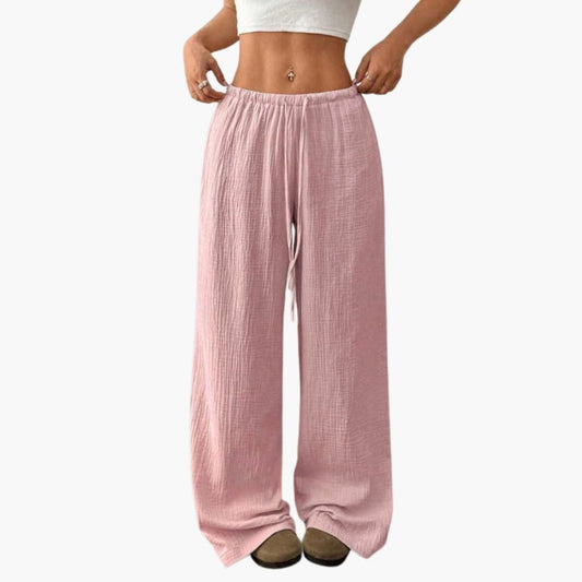 Women's Wide Leg Pants Elastic Waist Full-Length Trousers - Fashinoza