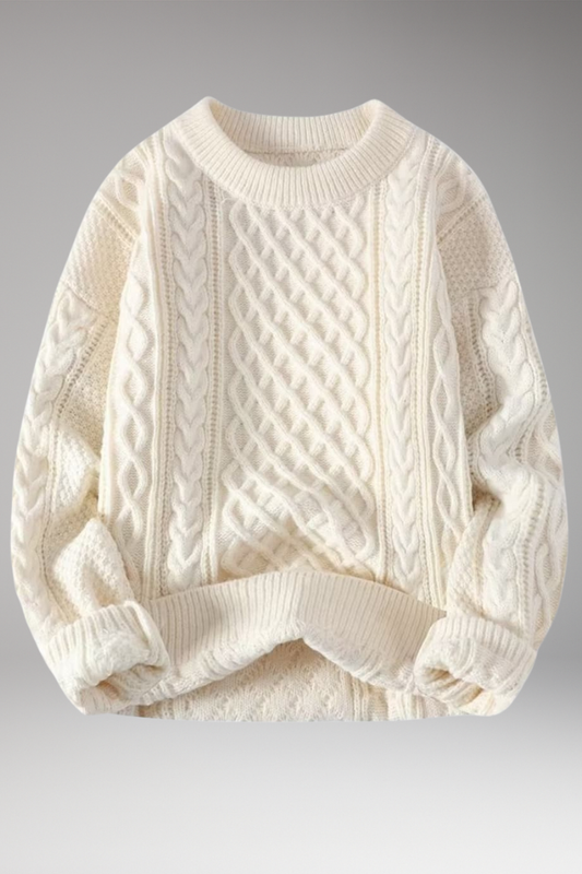 Women's Crew Neck Cable Sweater - 
Fashinoza