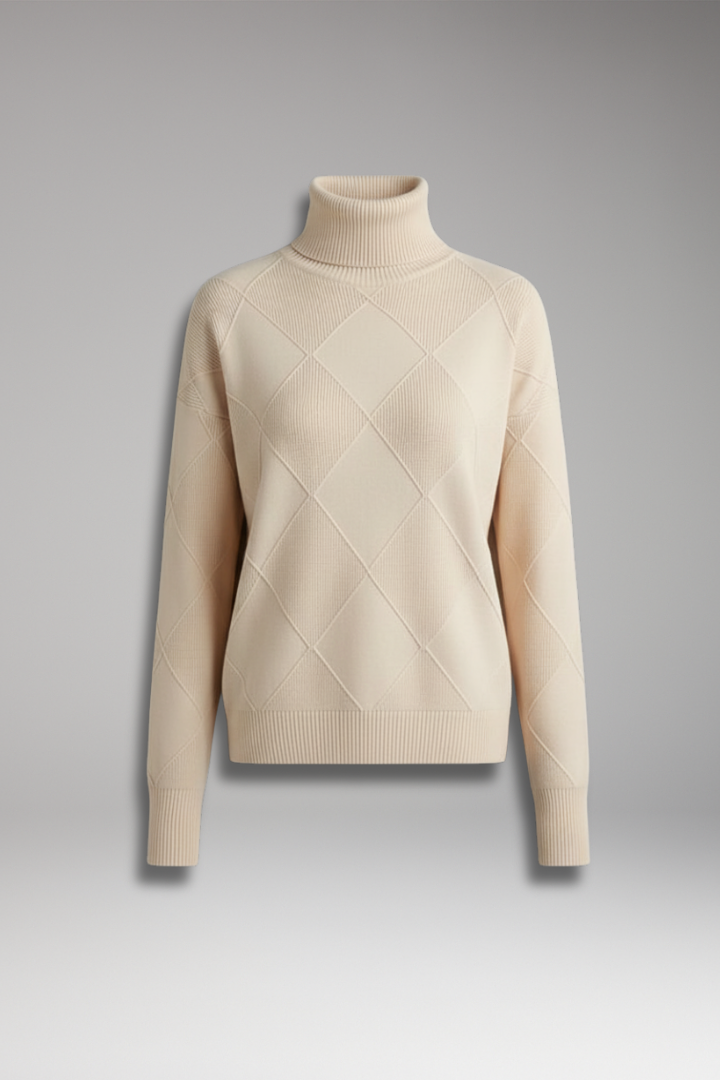 Women's High Neck Textured Sweater - 
Fashinoza