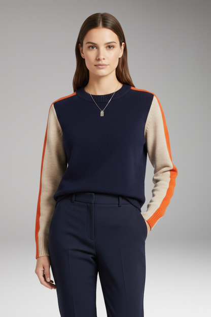 Women's Round Neck Sweater Ribbed Edges