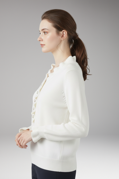 Women's Ruffled Collar Sweater Decorative Buttons