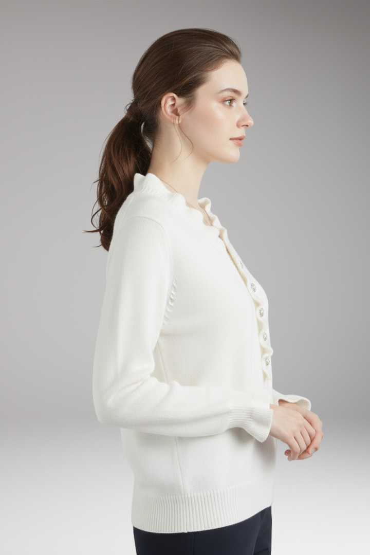 Women's Ruffled Collar Sweater Decorative Buttons