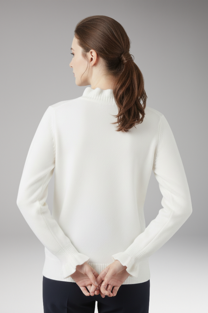 Women's Ruffled Collar Sweater Decorative Buttons