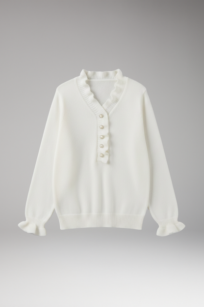 Women's Ruffled Collar Sweater Decorative Buttons - 
Fashinoza