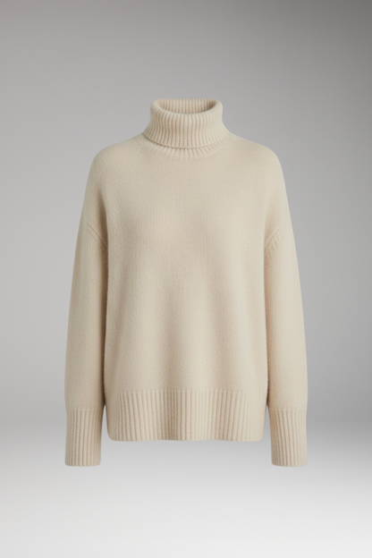 Women's Turtleneck Sweater Ribbed Trim - 
Fashinoza