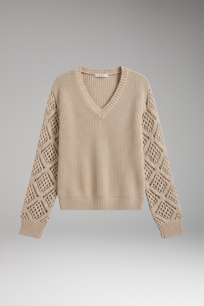 Women's V-Neck Textured Knit Sweater - 
Fashinoza