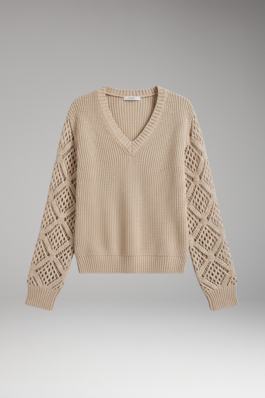 Women's V-Neck Textured Knit Sweater - 
Fashinoza