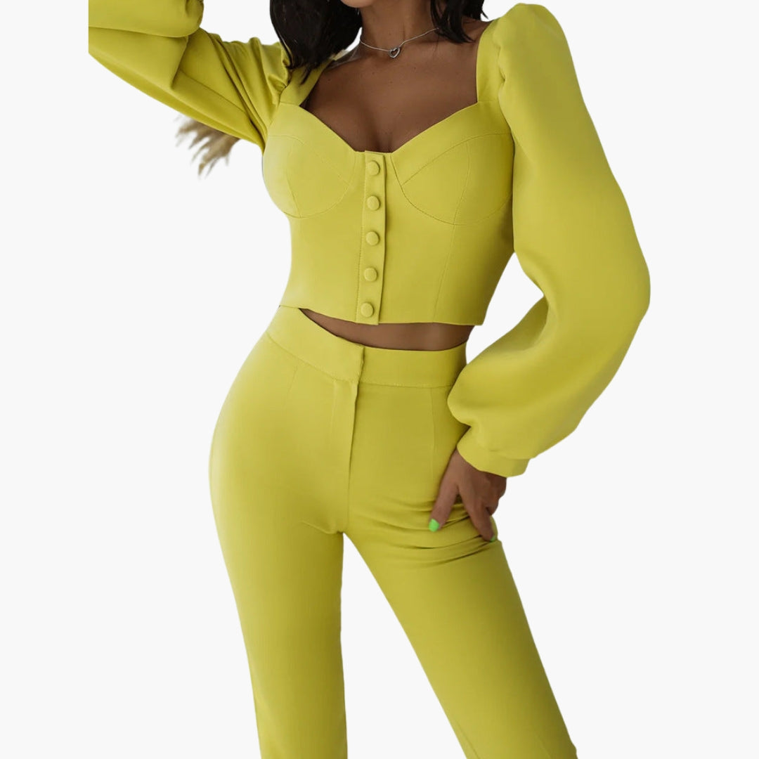Women's Puff Sleeve Crop Sweetheart Neck