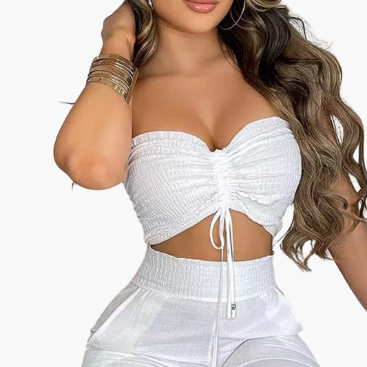 Women's Crop Wide Leg Pants Set - Fashinoza