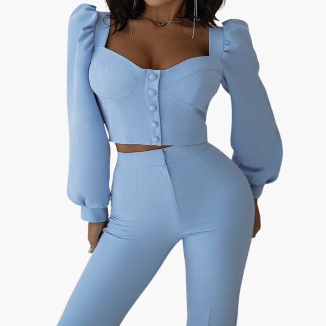 Women's Puff Sleeve Crop Sweetheart Neck