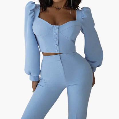 Women's Puff Sleeve Crop Sweetheart Neck