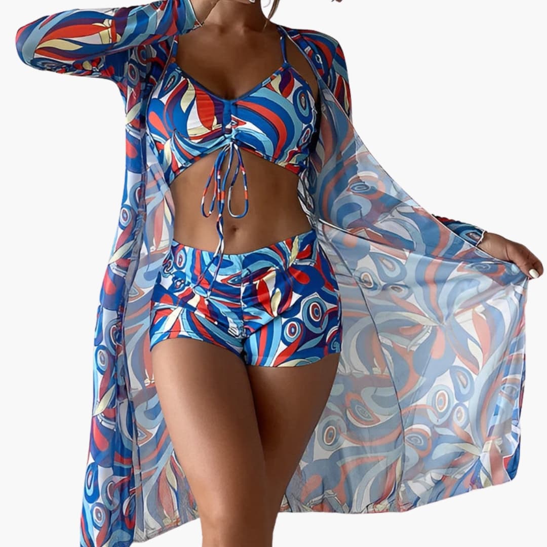 Women's One-Piece Swimsuit Swirl Print Overlay Panel - Fashinoza
