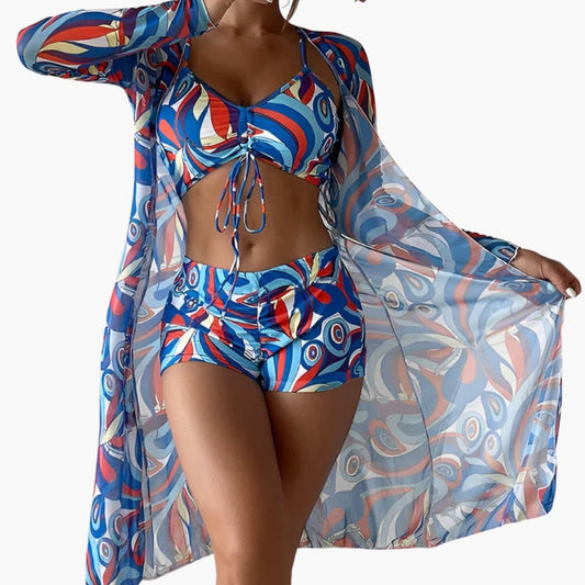 Women's One-Piece Swimsuit Swirl Print Overlay Panel - Fashinoza