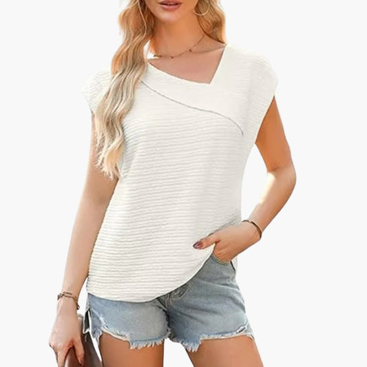 Women's Short Sleeve Asymmetrical T-Shirt Stretch Fabric - Fashinoza