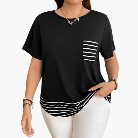 Women's Pocket T-Shirt Striped Hem Cotton - Fashinoza