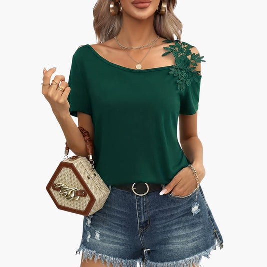 Women's Short Sleeve Floral Embroidery T-Shirt - Fashinoza
