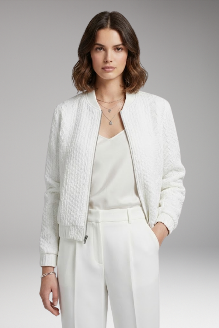 Women's Textured Bomber Jacket Stand Collar