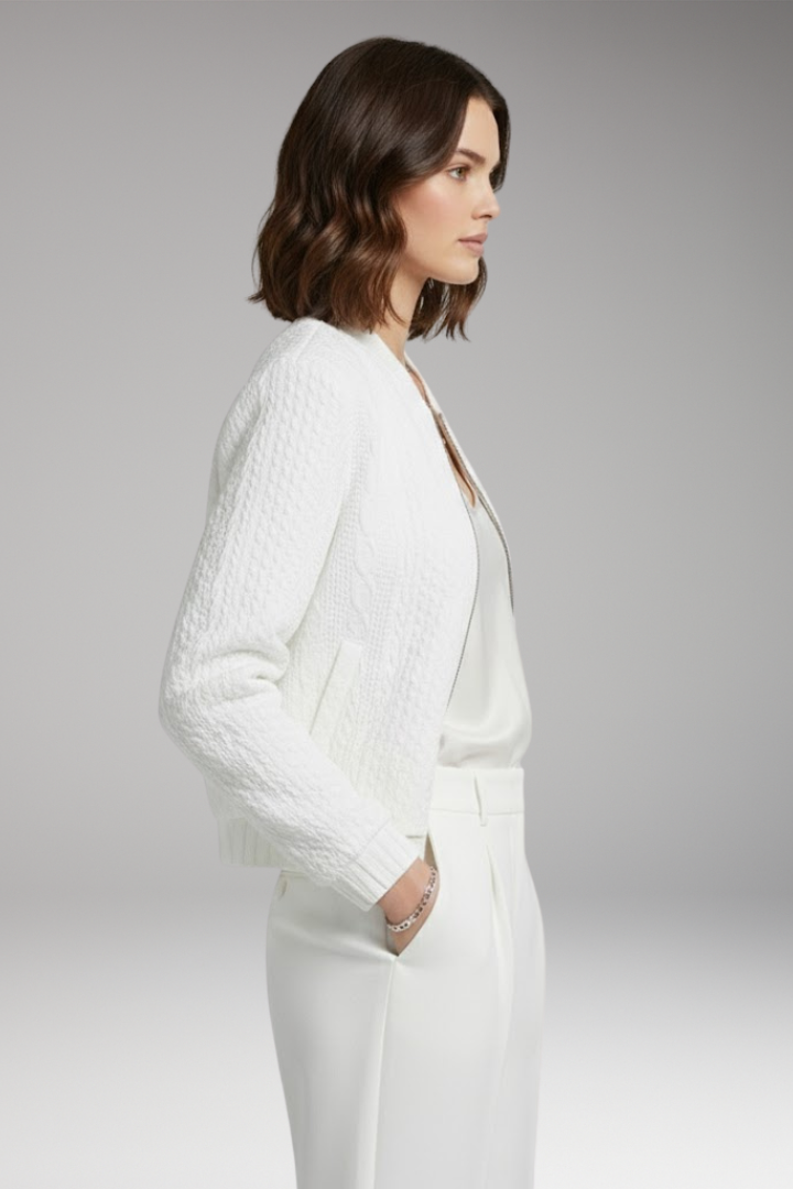 Women's Textured Bomber Jacket Stand Collar