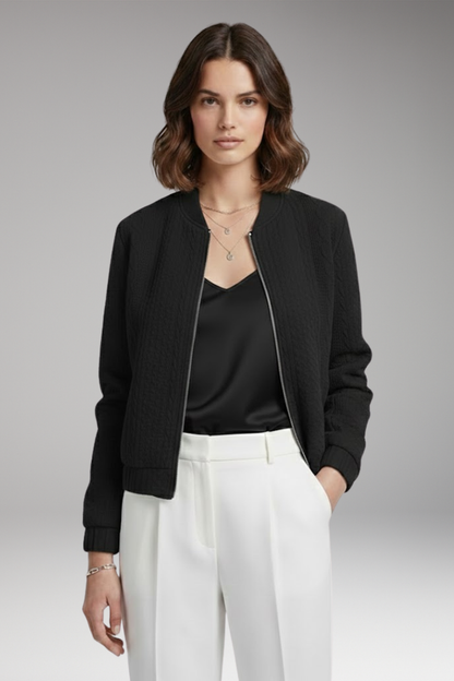 Women's Textured Bomber Jacket Stand Collar