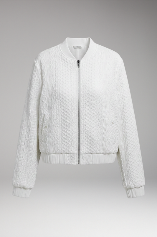 Women's Textured Bomber Jacket Stand Collar - 
Fashinoza