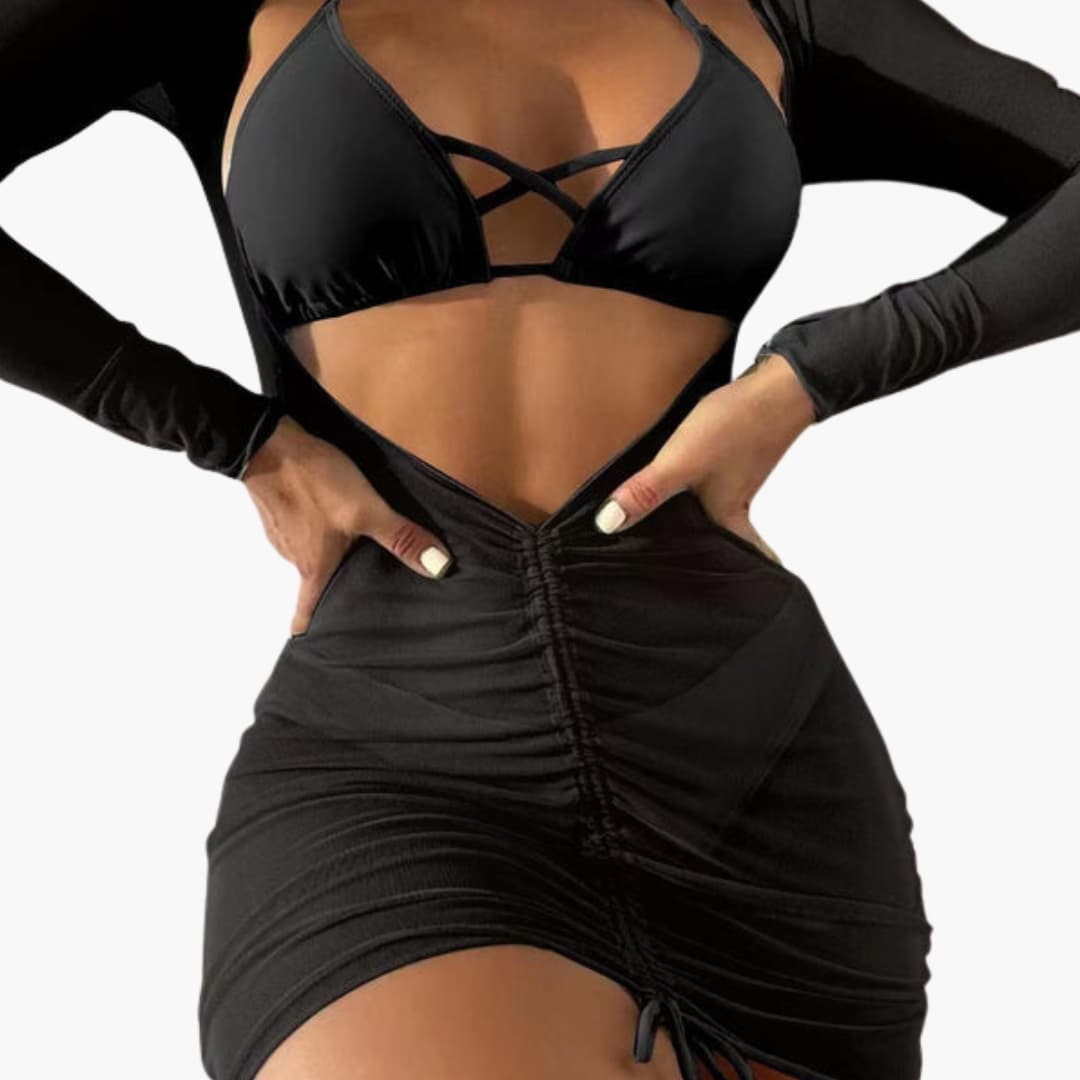 Women's Padded Bikini Set with Long Skirt Cover Up