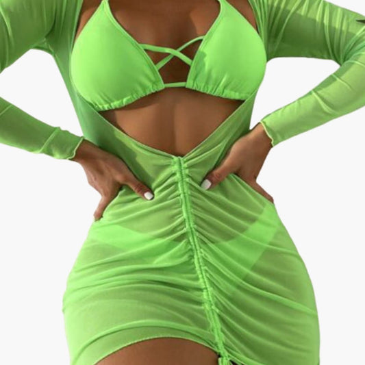 Women's Padded Bikini Set with Long Skirt Cover Up - Fashinoza