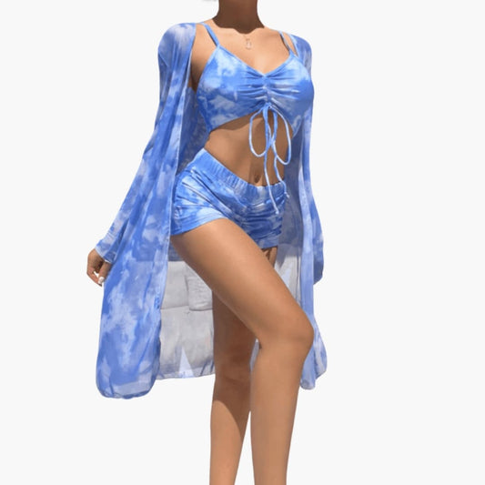 Women's V-Neck Bikini Set Tie-Dye Cover-Up - Fashinoza