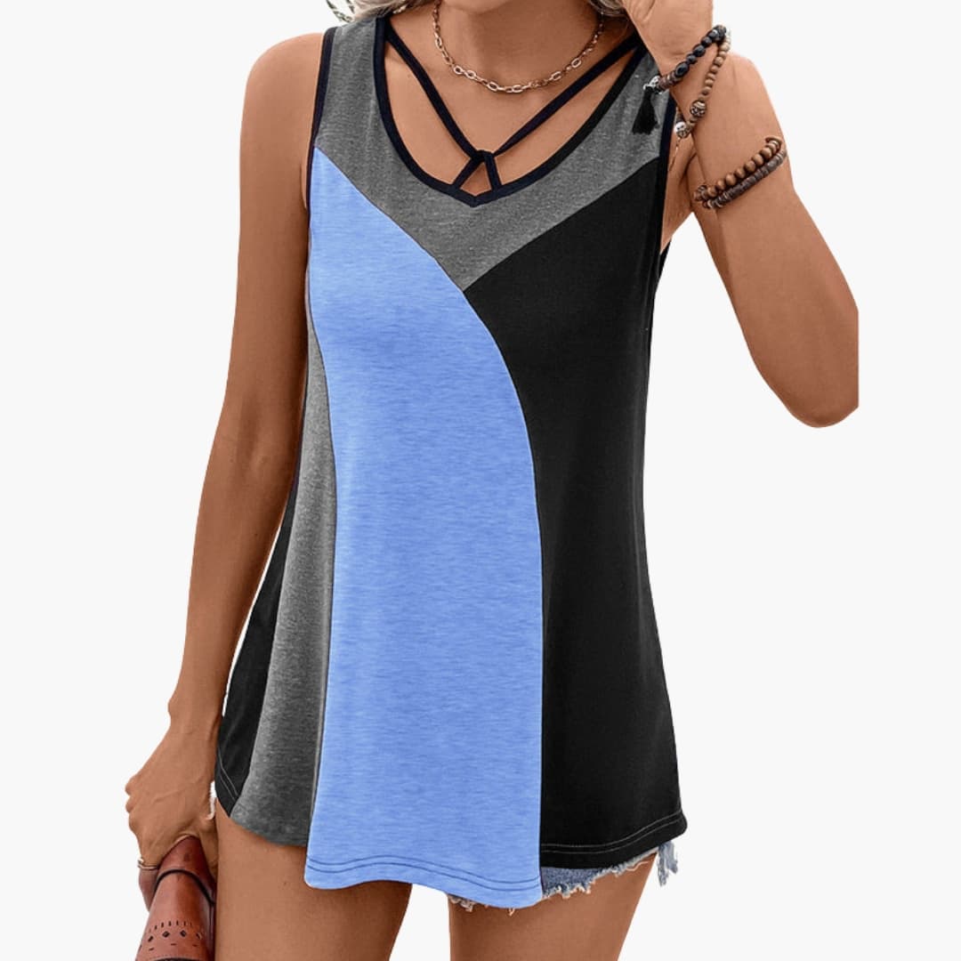 Women's V-Neck Colorblock - Fashinoza