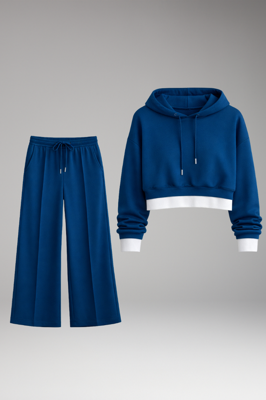 Women's Cropped Hoodie Tracksuit Set Wide Leg - 
Fashinoza