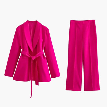 Women's Blazer And Pants Set Slim Fit Button Front Navy - Fashinoza