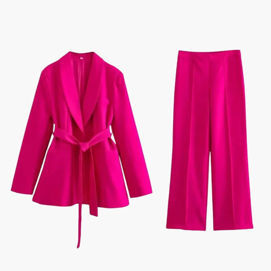 Women's Blazer And Pants Set Slim Fit Button Front Navy - Fashinoza