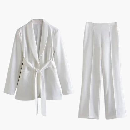 Women's Blazer And Pants Set Slim Fit Button Front Navy
