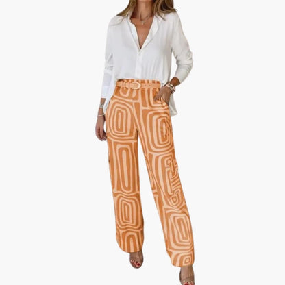 Women's Two-Piece Blouse And Pants Set Long Sleeve Button Down