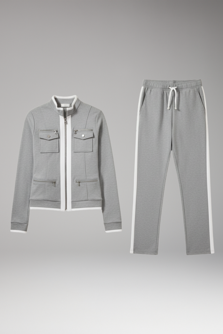 Women's 2-Piece Lounge Set Zip Contrast Trim - 
Fashinoza