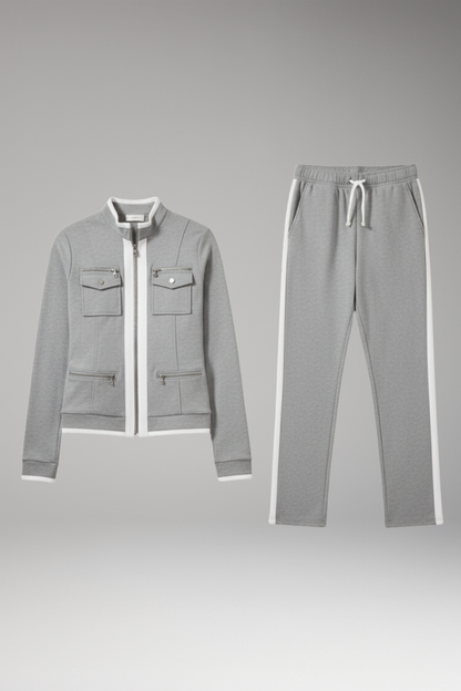 Women's 2-Piece Lounge Set Zip Contrast Trim - 
Fashinoza