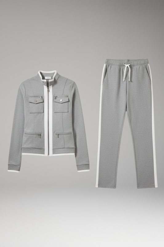Women's 2-Piece Lounge Set Zip Contrast Trim - 
Fashinoza