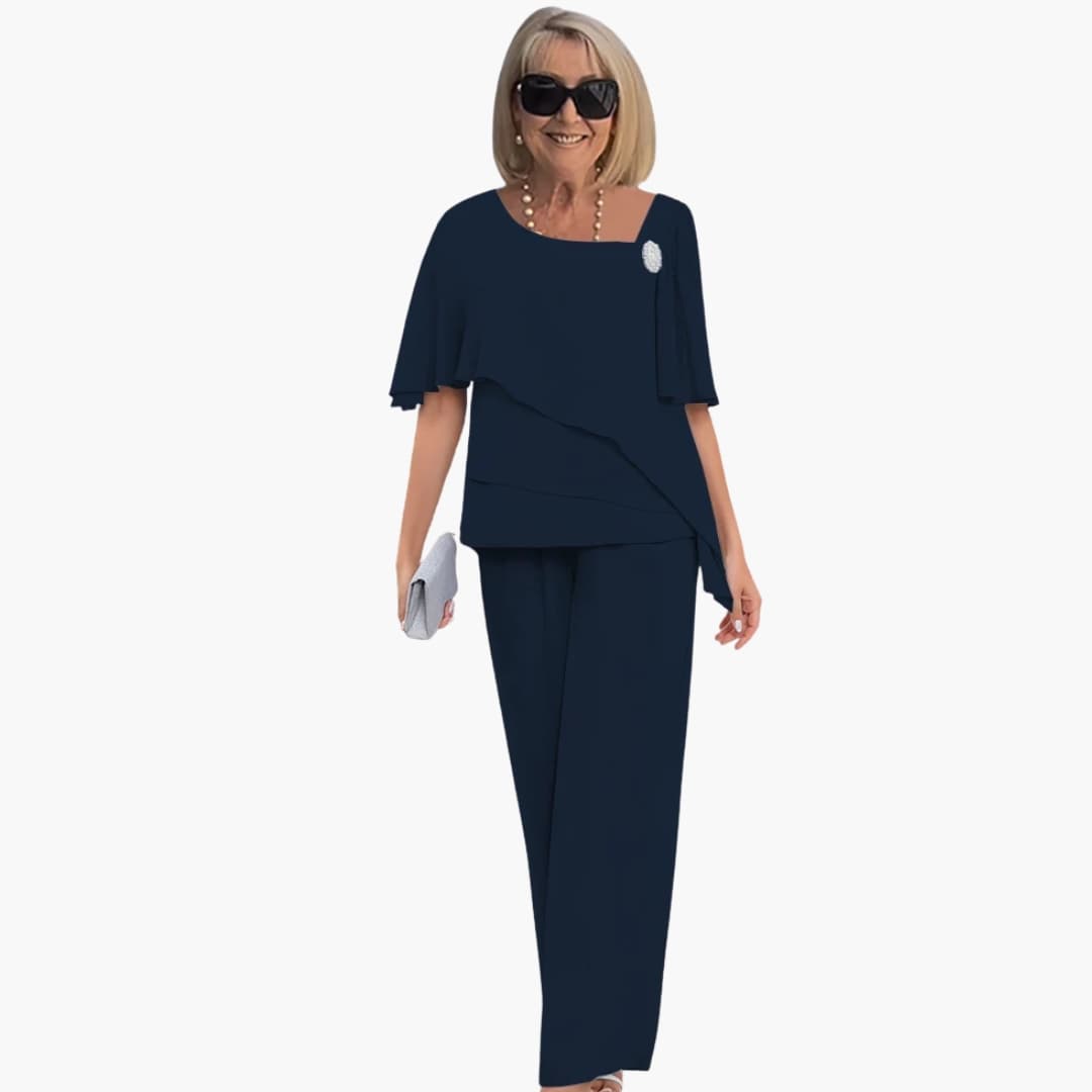 Women's Short Sleeve And Straight Leg Pants Set