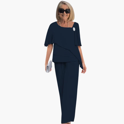 Women's Short Sleeve And Straight Leg Pants Set