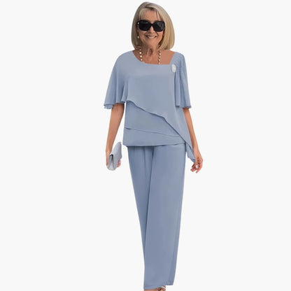 Women's Short Sleeve And Straight Leg Pants Set - Fashinoza