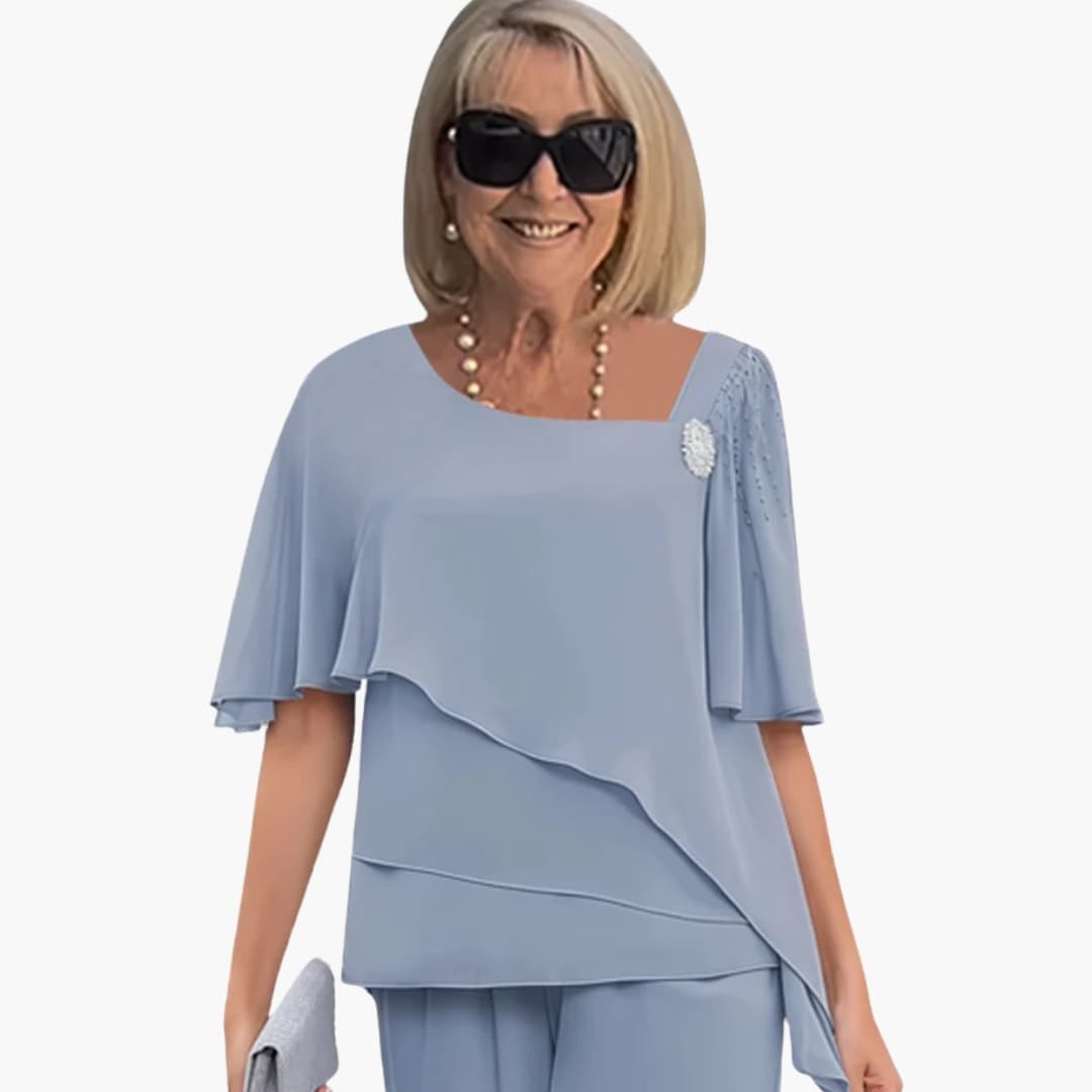 Women's Short Sleeve And Straight Leg Pants Set