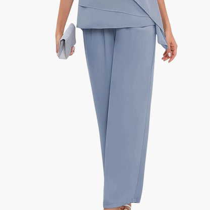 Women's Short Sleeve And Straight Leg Pants Set