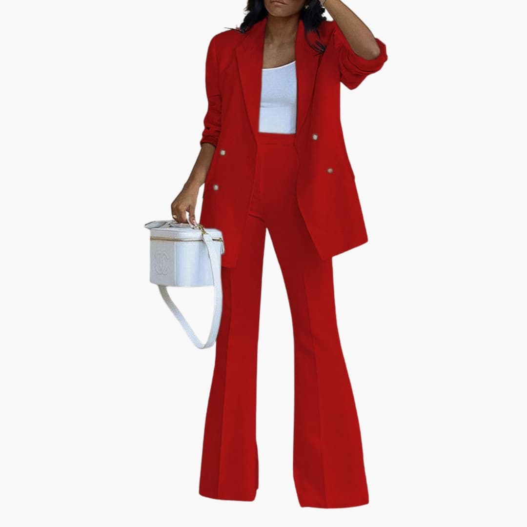 Women's Two Piece Pantsuit Set Button Front Blazer Straight Leg Pants - Fashinoza