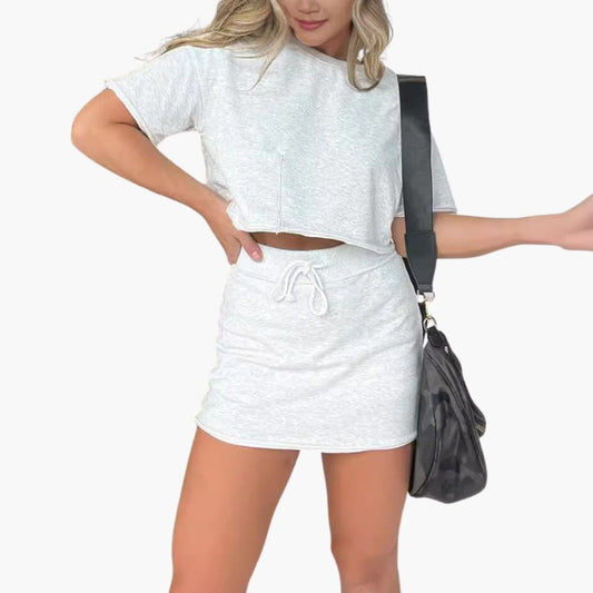 Women's Crop Drawstring Skirt Set - Fashinoza