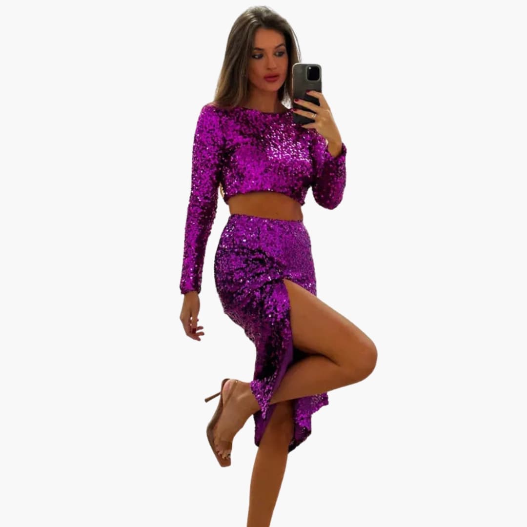 Women's Sequin Two Piece Set Mini Skirt