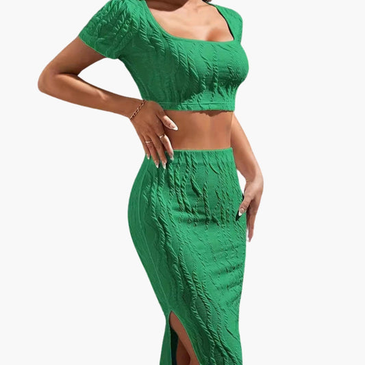 Women's Square Neck Maxi Skirt Set - Fashinoza