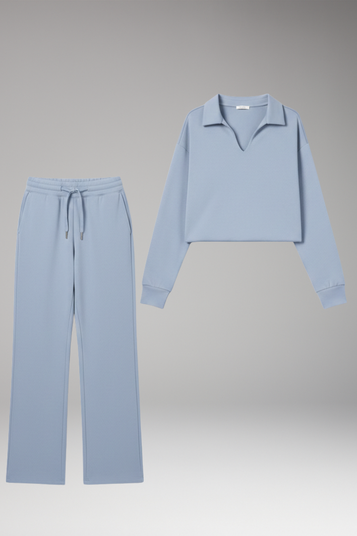 Women's 2-Piece V-Neck Straight Leg Pants Set - 
Fashinoza