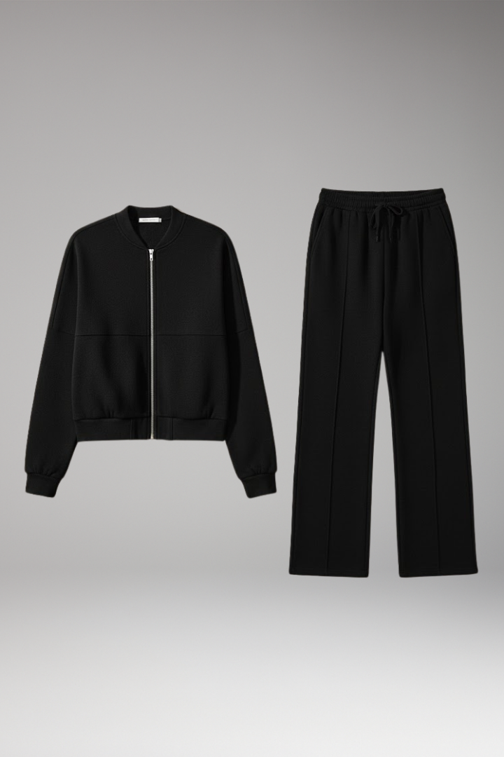 Women's 2-Piece Zip Jacket Straight Leg Pants Set - 
Fashinoza