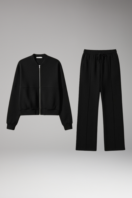 Women's 2-Piece Zip Jacket Straight Leg Pants Set - 
Fashinoza