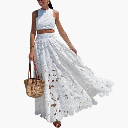 Women's Crop Maxi Dress Set - Fashinoza