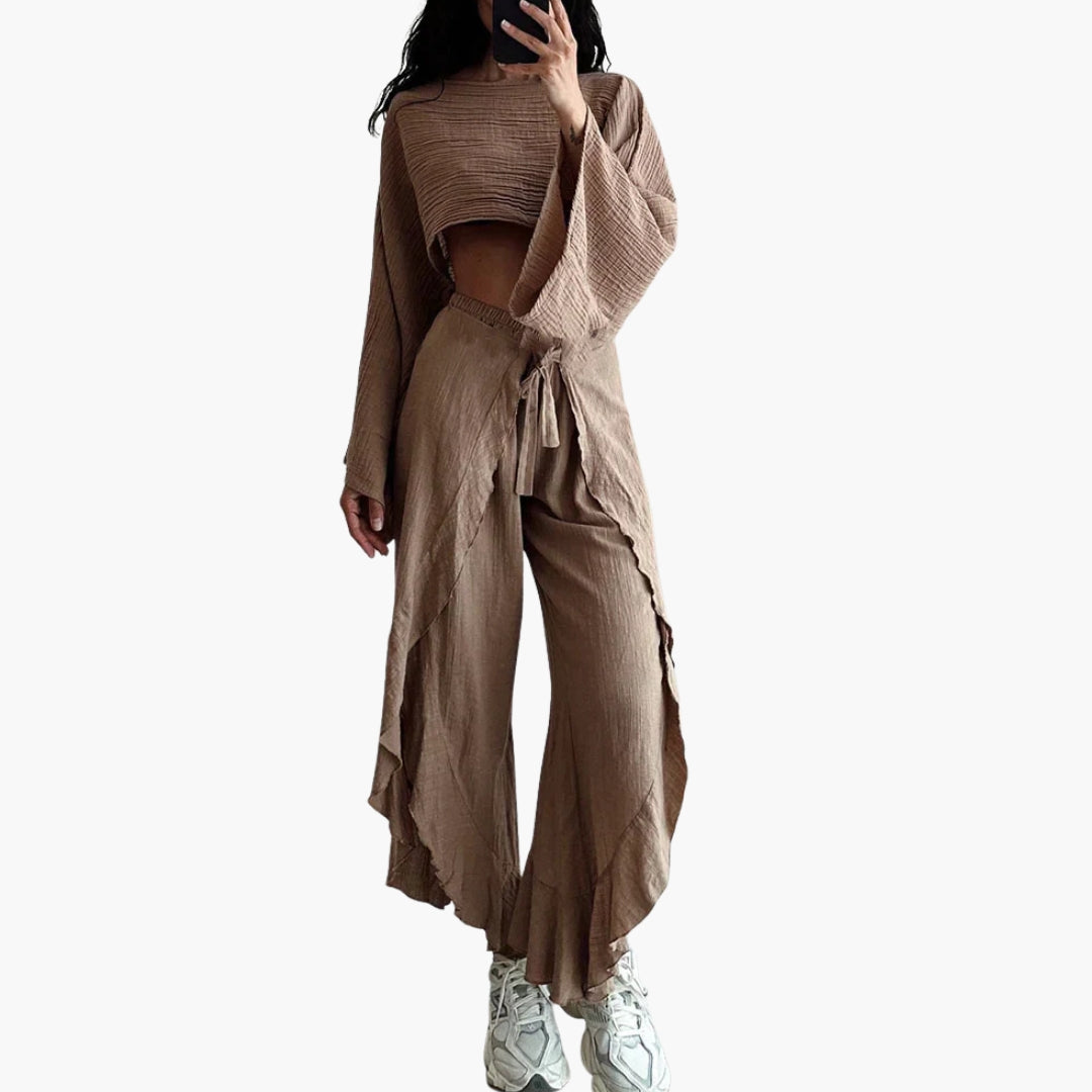 Women's Two Piece Set Tie Slit Pants - Fashinoza